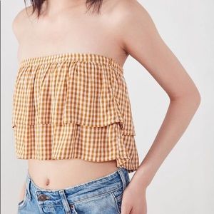 UO Kimichi Blue Strapless Ruffle Top
